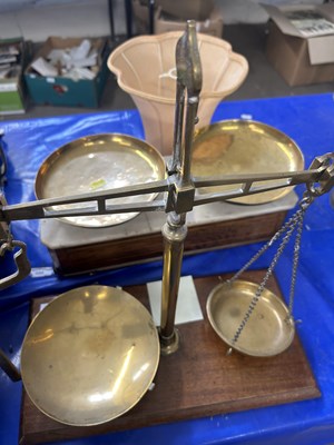 Lot 558 - Pair of vintage brass beam scales together...