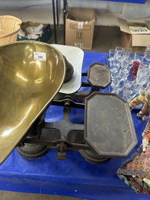 Lot 559 - Two pairs of steel framed kitchen scales with...