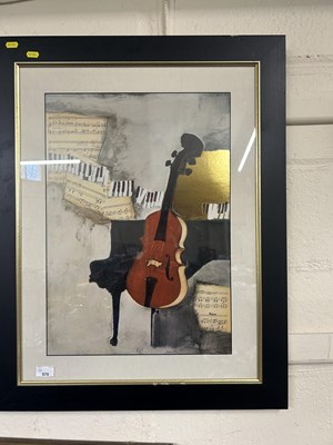 Lot 575 - Coloured print of an abstract violin