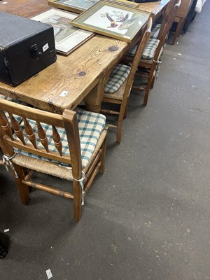 Lot 681 - 20th Century pine kitchen table on turned legs...