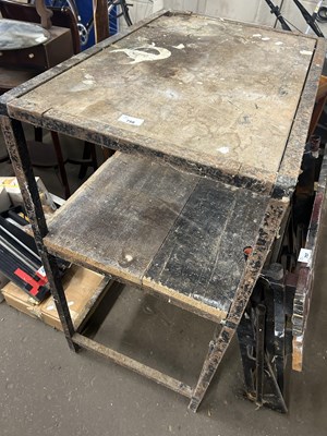 Lot 758 - Metal and wood workshop shelf unit