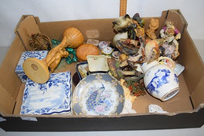 Lot 28 - Box of various assorted ornaments, blue and...