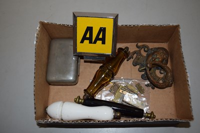 Lot 54 - Box of mixed items to include AA badge,...