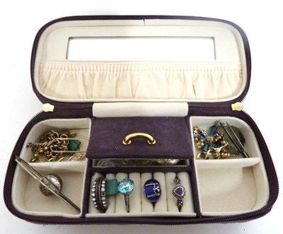 Lot 314 - Purple suede jewellery case to include small...