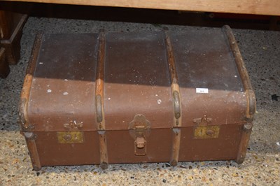 Lot 303 - A vintage wooden bound suitcase