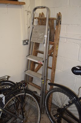 Lot 348 - An aluminium stepladder and a wooden...