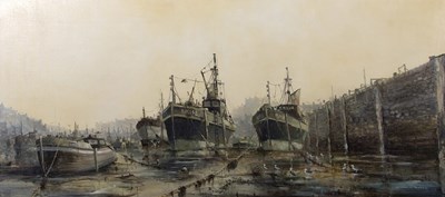 Lot 428 - Colin Burns (b.1944), Brixham Harbour, oil on...