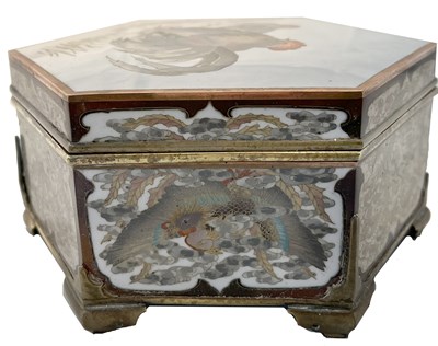 Lot 251 - An Oriental Cloisonne hexagonal box and cover,...