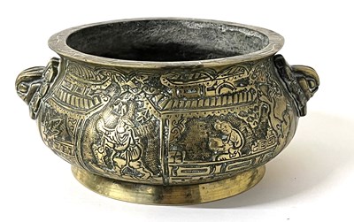 Lot 259 - A Chinese brass bowl with Chinoiserie designs,...