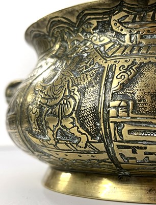 Lot 259 - A Chinese brass bowl with Chinoiserie designs,...