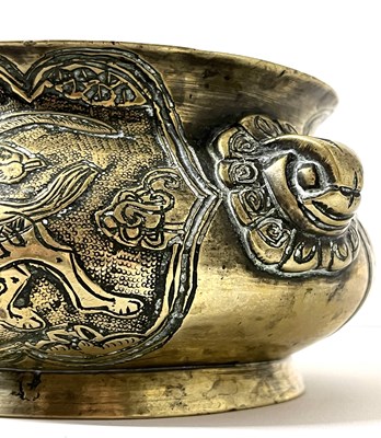 Lot 259 - A Chinese brass bowl with Chinoiserie designs,...