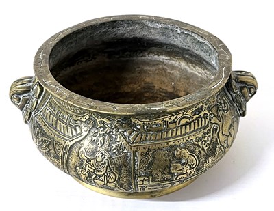 Lot 259 - A Chinese brass bowl with Chinoiserie designs,...