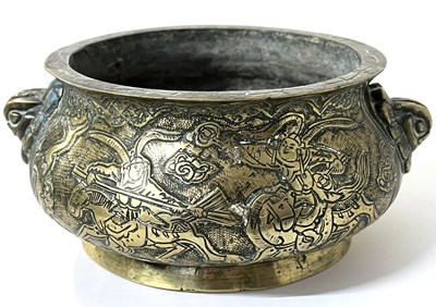 Lot 259 - A Chinese brass bowl with Chinoiserie designs,...
