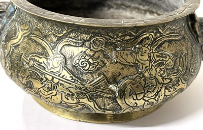 Lot 259 - A Chinese brass bowl with Chinoiserie designs,...