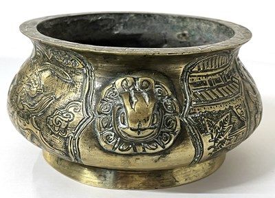 Lot 259 - A Chinese brass bowl with Chinoiserie designs,...