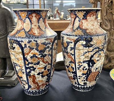 Lot 294 - A large pair of Japanese porcelain vases, both...