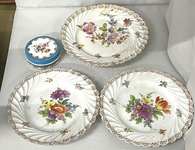 Lot 322 - A group of three Dresden plates with floral...