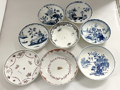 Lot 416 - Group of English porcelain saucers with blue...