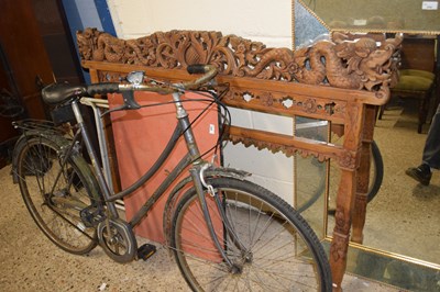 Lot 235 - Carved Oriental hardwood pediment or headboard...