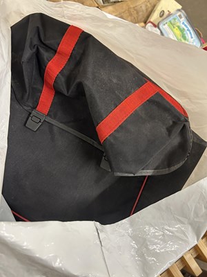 Lot 694 - Mixed Lot: Cycle paniers, wet weather trousers...