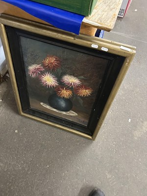 Lot 583 - Study of Dahlias in a vase, oil on canvas, framed
