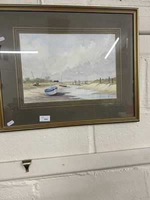 Lot 586 - Study of boats on a tidal river by Ron Lewins...