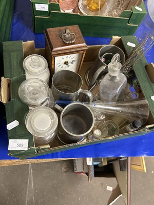 Lot 589 - Mixed Lot: Mantel clock, pewter, glass ware etc