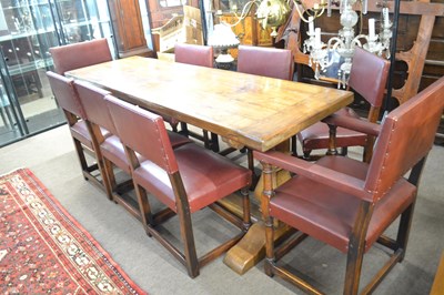 Lot 504 - Modern oak refectory dining table with plank...