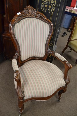 Lot 507 - Victorian walnut framed armchair with carved...