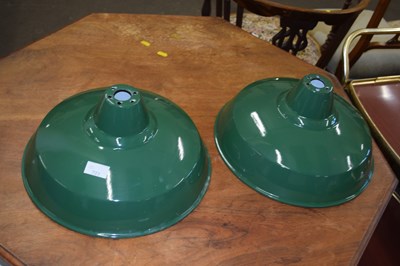 Lot 723 - Pair green metal light shades