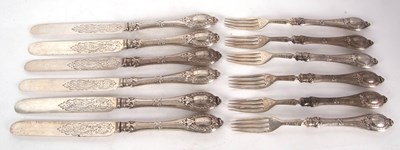 Lot 86 - Six pairs of Victorian silver dessert eaters...