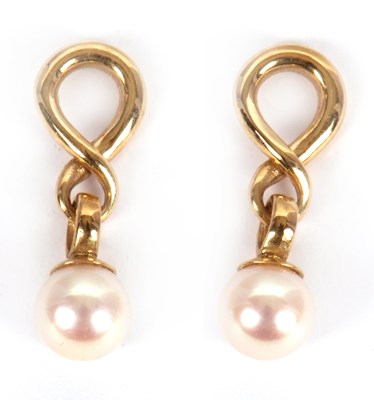 Lot 114 - A pair of 9ct cultured pearl earrings, the...