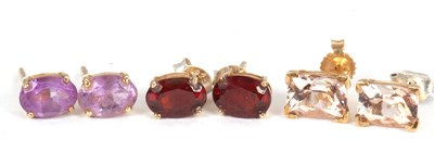 Lot 122 - Three pairs of gemset earrings: to include a...