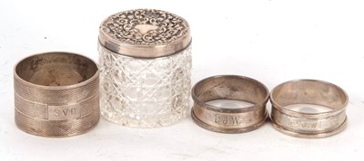 Lot 97 - Mixed Lot:  Three hallmarked silver serviette...