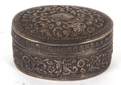 Lot 128 - A continental white metal oval shaped box...