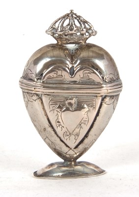 Lot 129 - An antique Scandinavian silver heart-shaped...