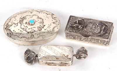 Lot 159 - A group of three white metal pill boxes, one...