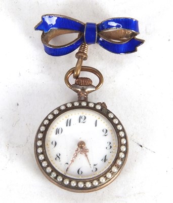 Lot 222 - A seed pearl and enamel pocket watch with...