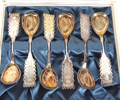 Lot 185 - A cased set of six Swedish decorative spoons...