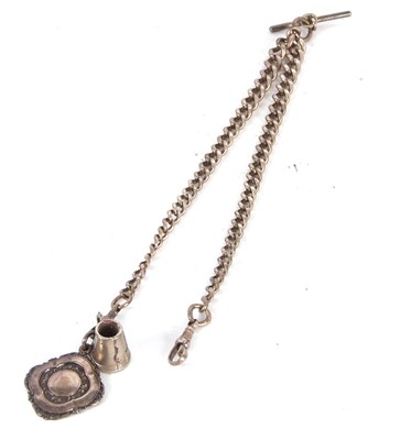 Lot 231 - A silver pocket watch chain with fob, stamped...