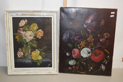 Lot 22 - Modern still life study of flowers and birds,...