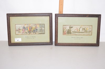 Lot 67 - Two silk work pictures The Landing of Columbus...