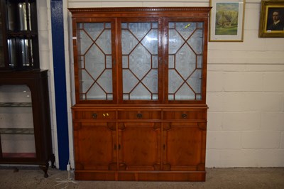 Lot 247 - A reproduction yew wood veneered display...