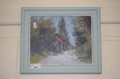 Lot 255 - David Baxter, oil on board figures on a rural...