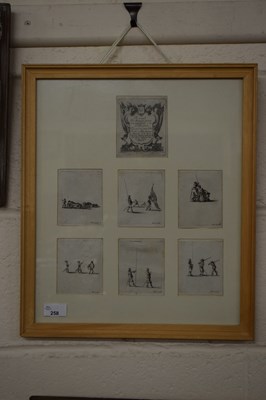 Lot 258 - A framed group of six small French book plates,...