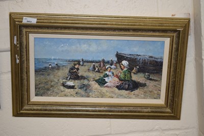 Lot 263 - Contemporary oil on board study of figures on...