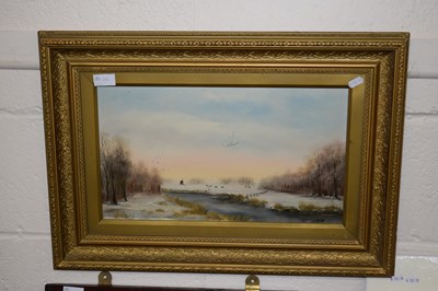 Lot 260 - Nobbs, rural winter scene, oil on board, gilt...