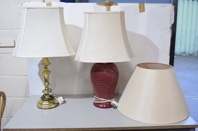 Lot 300 - Brass based table lamp together with a further...