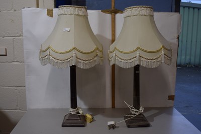 Lot 312 - A pair of silver plated table lamps with...