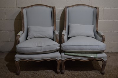 Lot 313 - A pair of French armchairs with light blue...